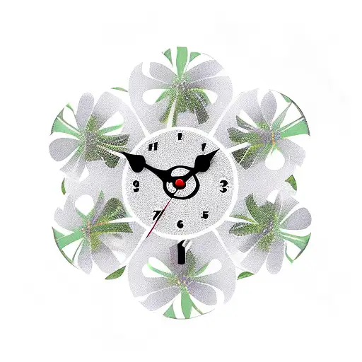 Clock with four-leaf clover tattoo design idea
