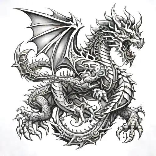 mechanical dragon warrior tattoo design idea