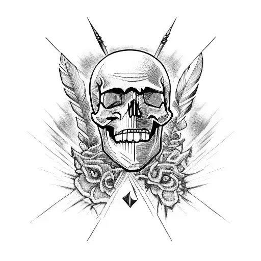 skull downhill MTB ride or die arrows feathers  tattoo design idea