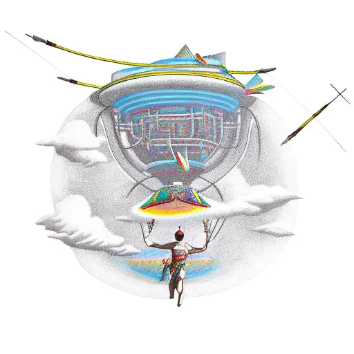 The tribe shoots from a bow at a flying saucer tattoo design idea