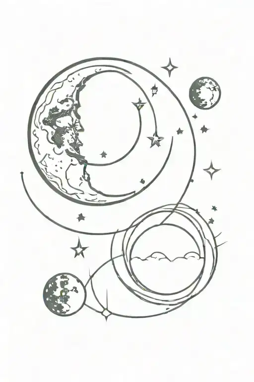 spine tattoo with waning moon, first quarter moon, waxing gibbous moon and full moon, with a circle in the middle tattoo design idea