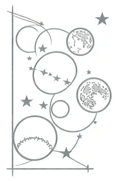  waning moon, first quarter moon, waxing gibbous moon and full moon,  all in a vertical line with a star in the middle tattoo design idea