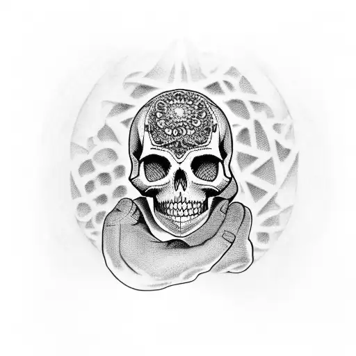 Guitar with skull on the hand tattoo design idea