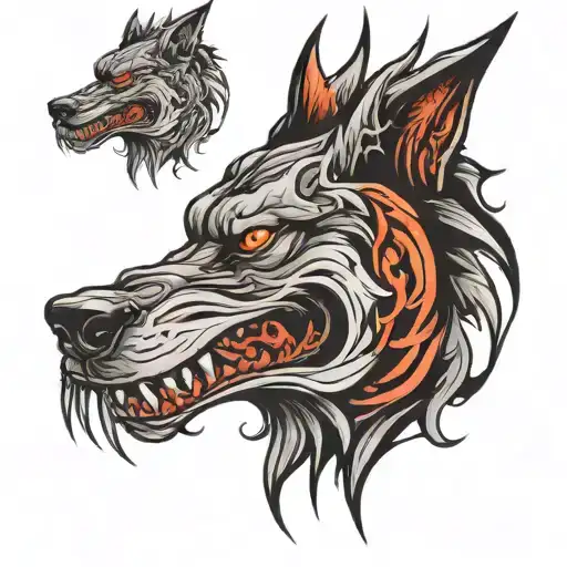 demonic wolf face,  tattoo design idea