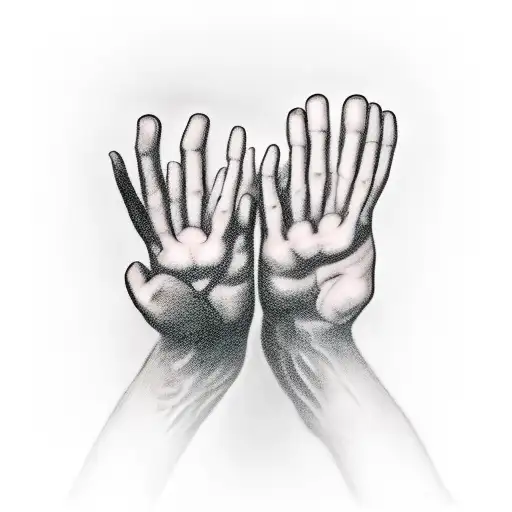 A pair of hands reaching out, one holding a gun and the other offering a helping hand, illustrating the client's complex relationship with guns and their dedication to helping others. tattoo design idea