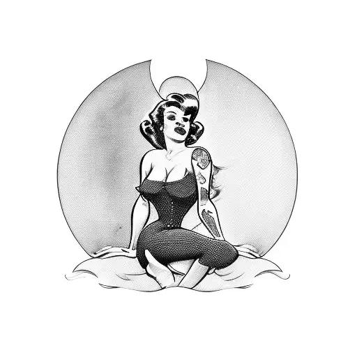Vintage pin-up girl sitting on a classic Porsche tattoo design idea