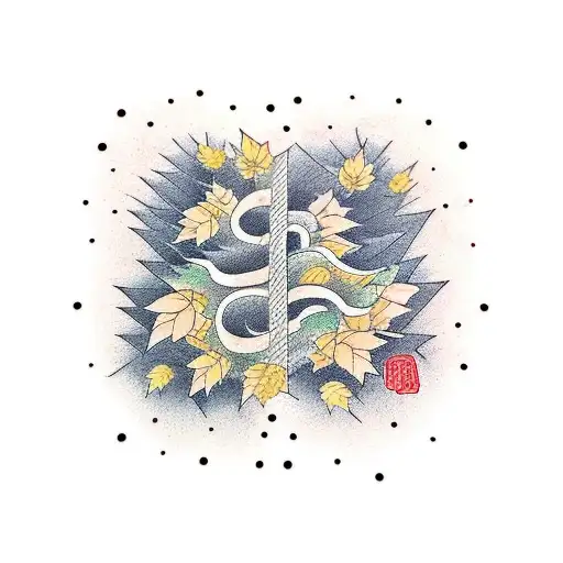 the words "any way the wind blows" with autumn leaves blowing on both sides tattoo design idea