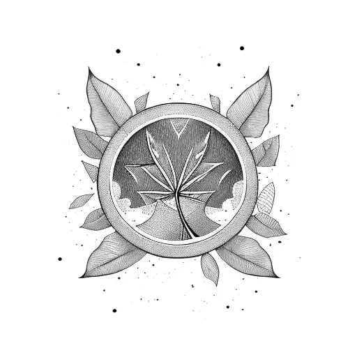 a symmetrical quote "any way the wind blows" with autumn leaves blowing on both sides tattoo design idea