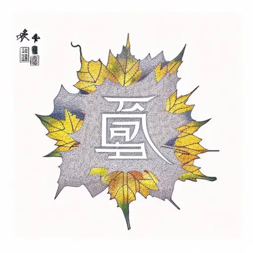 the words anywhere the wind blows with autumn leaves blowing on both sides symmetrically  tattoo design idea