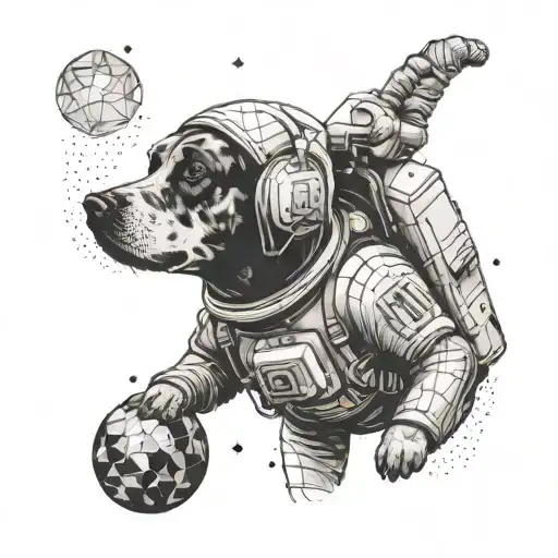 astronaut geometeric and dog  tattoo design idea