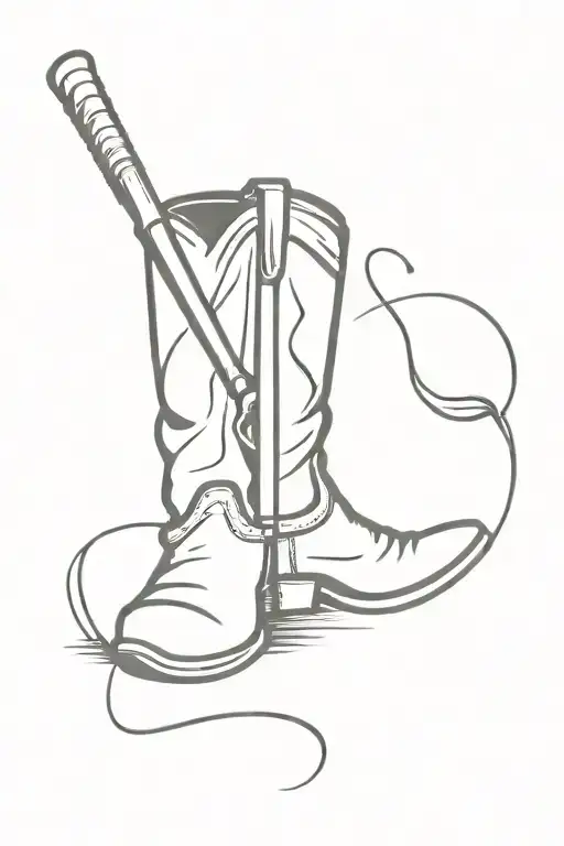 Cowboy boots with a baseball bat inside the boot stepping tattoo design idea