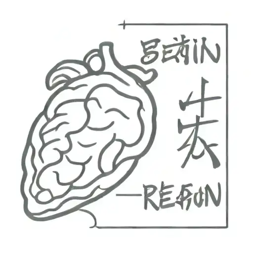 brain + heart with a phrase in Japanese that means "heart with reason" tattoo design idea
