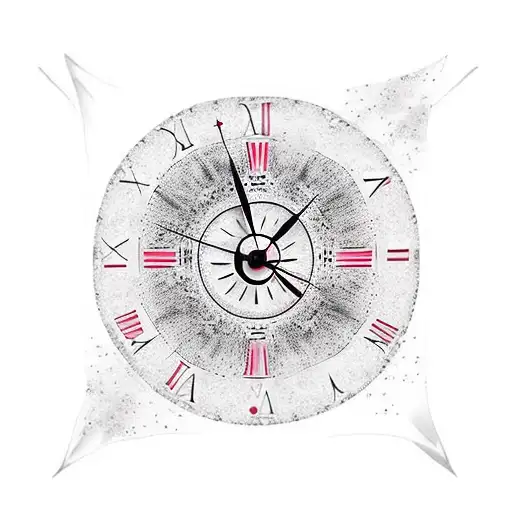Clock with roman numerals, falling cherry Blossoms, crescent moon, Japanese kanji for "love", stars tattoo design idea