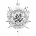 A sketch-style tattoo combining the Mexican eagle, the Filipino sun, and the cursive E tattoo design idea