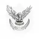 A sketch-style tattoo combining the Mexican eagle, the Filipino sun, and the cursive E tattoo design idea