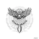 A sketch-style tattoo combining the Mexican eagle, the Filipino sun, and the cursive E tattoo design idea