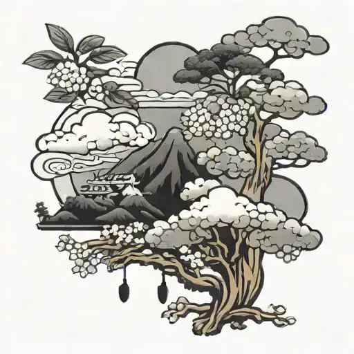 clouds and olives with black background black tattoo design idea