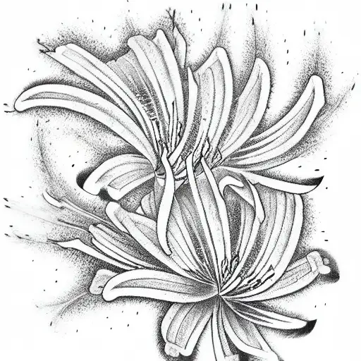 flower lycoris cut in half vertically crossed out, on the right is a portrait of tattoo design idea