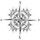 A detailed blackwork design featuring a compass intertwined with a tree, representing the client's passion for travel and their strong roots in their family. tattoo design idea