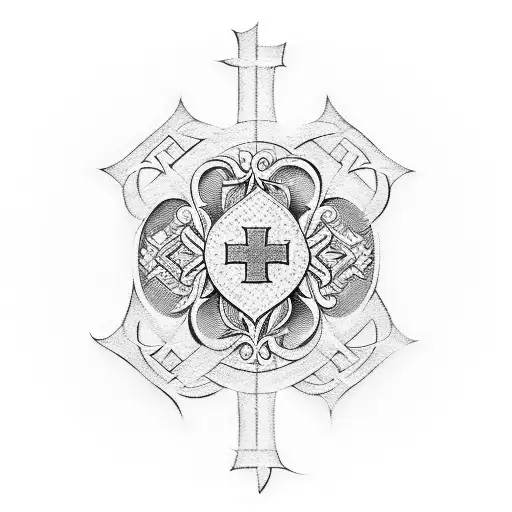 A blackwork tattoo of a Swiss banknote elegantly folded into the shape of a cross tattoo design idea