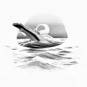 whale tail entering in the sea and sunset tattoo design idea