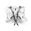 whale tail entering in the sea and sunset tattoo design idea