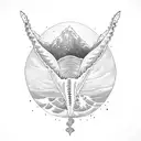 whale tail entering in the sea and sunset tattoo design idea