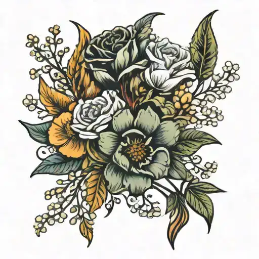 birth flower bouquet March April August October  tattoo design idea
