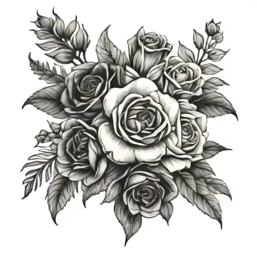 birth flower bouquet March April August October  tattoo design idea