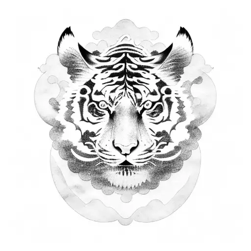 korean clouds with tiger tattoo design idea