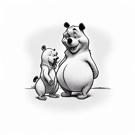 mother and baby boy, winnie the pooh tattoo design idea