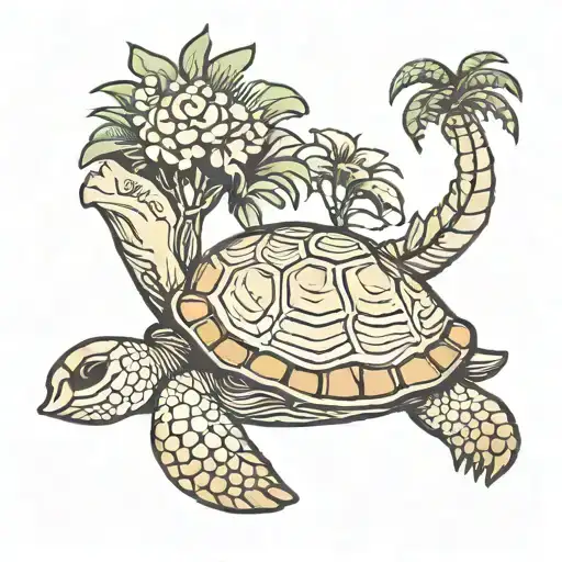 turtle palm tree sea shell  tattoo design idea
