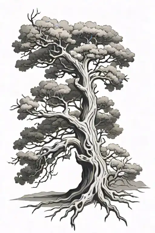 half dead tree tattoo design idea