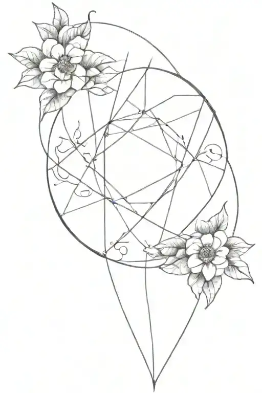 A geometric representation of a kunteynir symbol intertwined with floral elements tattoo design idea