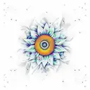 Abstract geometric sunflower design with blueberry clusters tattoo design idea