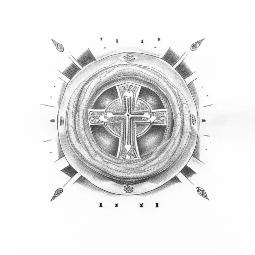 simple cross and the words "Domine festina ad adiuvandum me" tattoo design idea