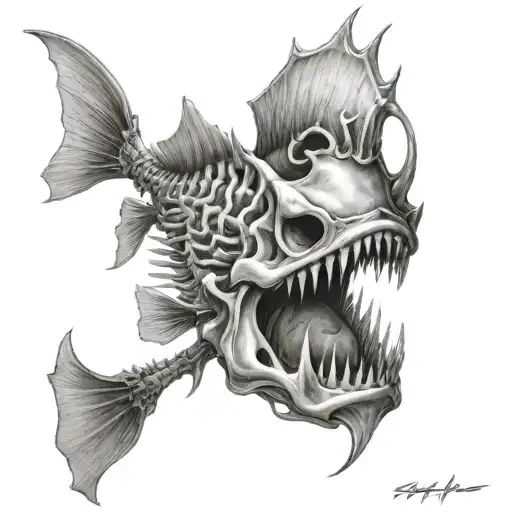 realistic scary fish skeleton tattoo design idea