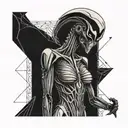 Xenomorph in a Marilyn Monroe dress tattoo design idea