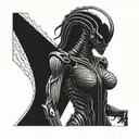 Xenomorph in a Marilyn Monroe dress tattoo design idea