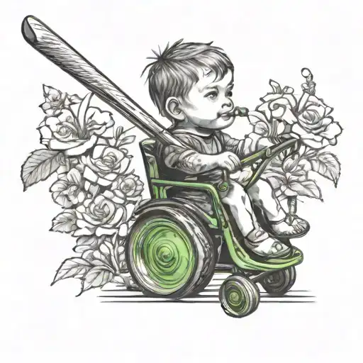 child on straight blade razor with mower tattoo design idea