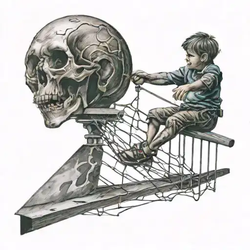 child tightrope walker on razor with reaper tattoo design idea