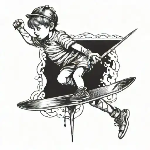 child tightrope walker on giant razor blade tattoo design idea