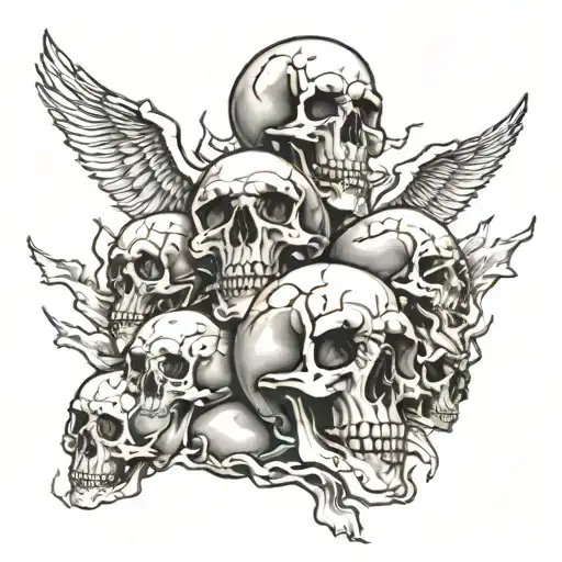 mountain of skulls and corpses  tattoo design idea