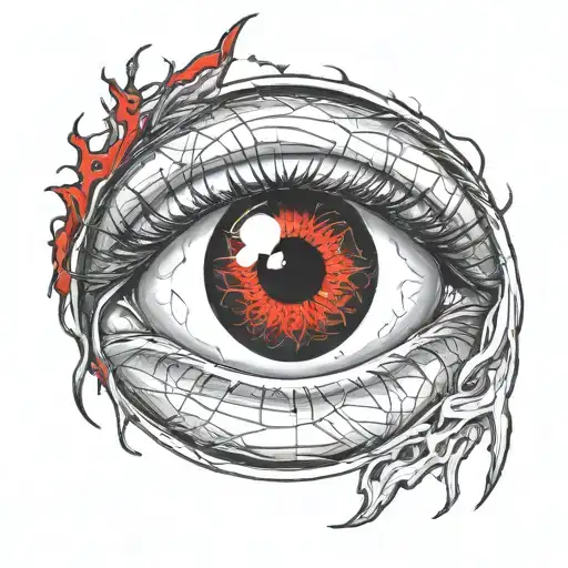 An eye filled with blood, with veins, in a circle in a square.  tattoo design idea
