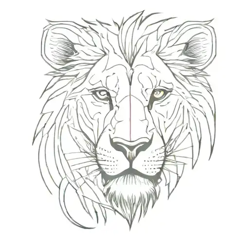 Lion head with lightning-like scars on the face that are red. tattoo design idea