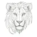 Lion head with lightning-like scars on the face that are red. tattoo design idea
