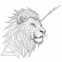 Lion head with lightning-like scars on the face that are red. tattoo design idea