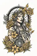 dreamcatcher goddess in a wildflower field transformed tattoo design idea