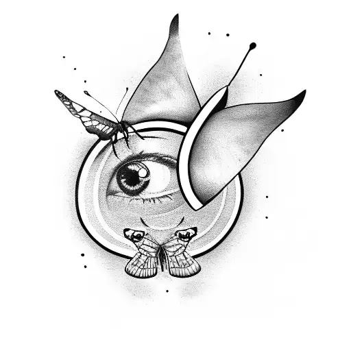 evil eye butterflies tattoo design idea