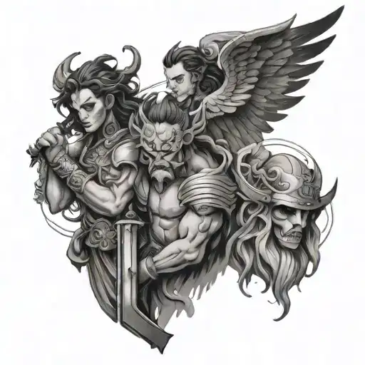 angels and demon slayer tattoo design idea